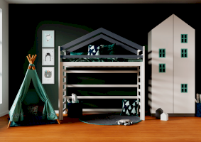 Детская кровать-домик с игровым и рабочим пространством Jimmy Space Чердак (Domus Mia)